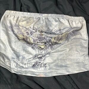Ed Hardy Gray Black Graphic Crop Top